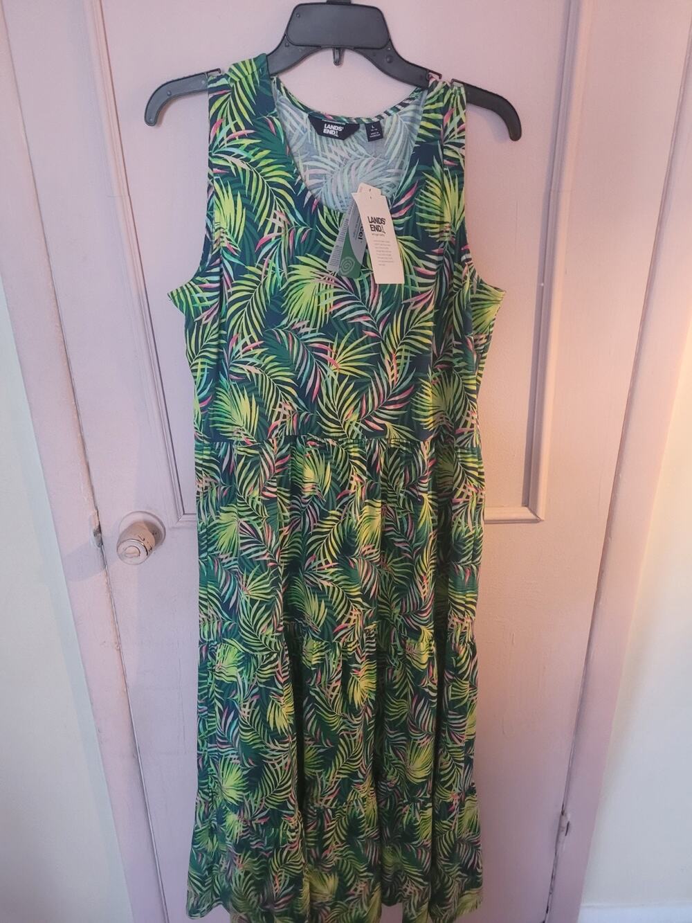 Lands End Dress Sleeveless Tierex Maxi Dress Features Virbartnt Teal Tropical...